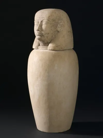 Human-headed canopic jar, representing Imsety guardian of the liver