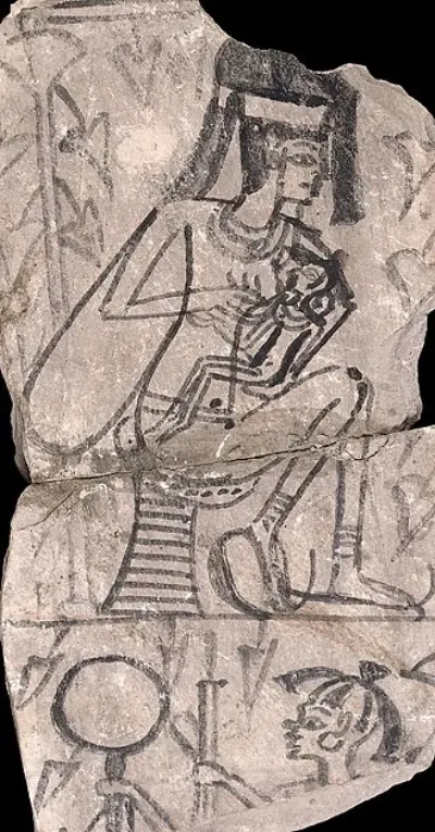 Ostraca depicting a woman breastfeeding her child, dated to the Ramesside period (c. 1295–1069 BCE)