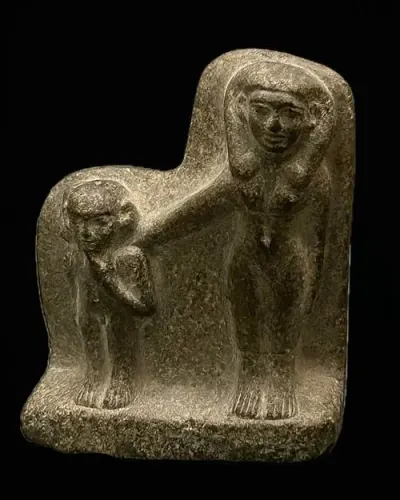 Basalt statue of woman and child, dating to the Middle Kingdom (c. 2119–1794 BCE)