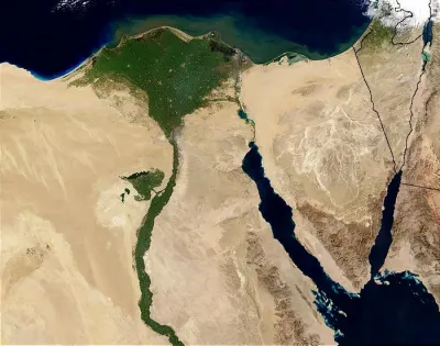 Aerial view of the Nile River and Delta
