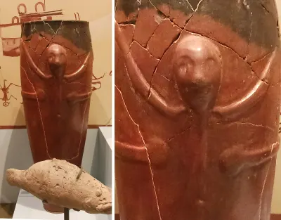 A black-topped redware beaker excavated at Naqada (c. 3800 to 3450 BCE). Black-topped ware is one of the most characteristic pottery types o