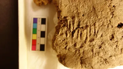 A mud sealing fragment from the royal tomb of King Narmer, tomb B17, at Umm el-Qa'ab, Abydos (Naqada III period). Once bore the impression o