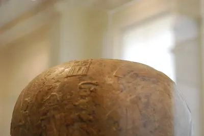 Narmer macehead, a ceremonial stone mace head from ancient Egypt. Found in the main deposit at the temple complex of Nekhen (Hierakonpolis).