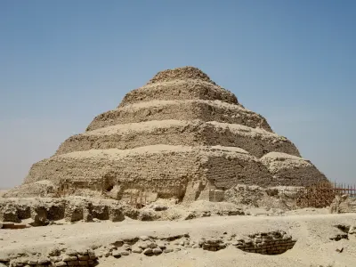 The Step Pyramid of Djoser at Saqqara, built during the 3rd Dynasty (c. 2686 to 2648 BCE). Designed by the architect Imhotep, it was the fir